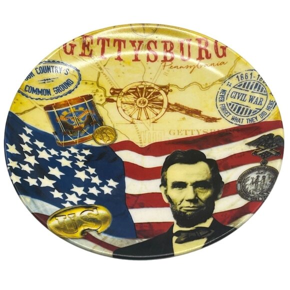 None Other - Vintage patriotic plate Abraham Lincoln flag drum civil war red 2015 7" READ